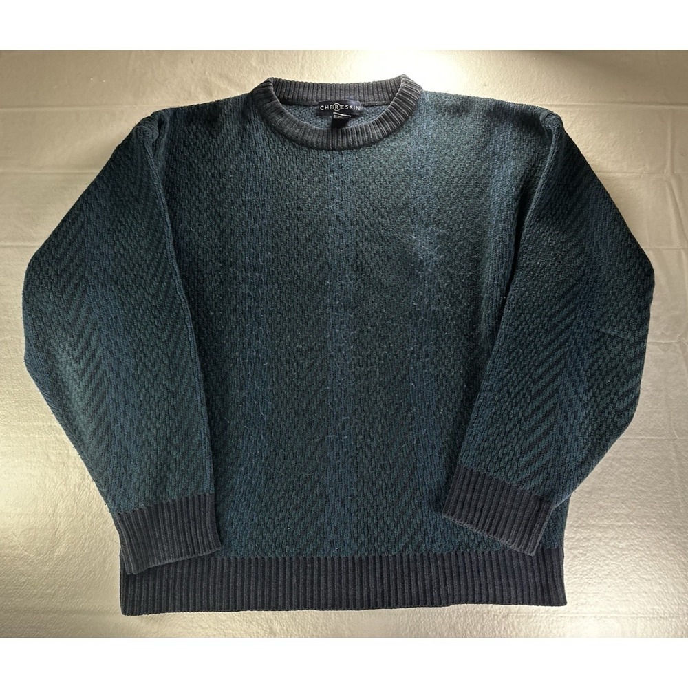 Vtg Ron‎ Chereskin Men's Sweater Size XL Blue Green Knitted Chevron Design 1990s